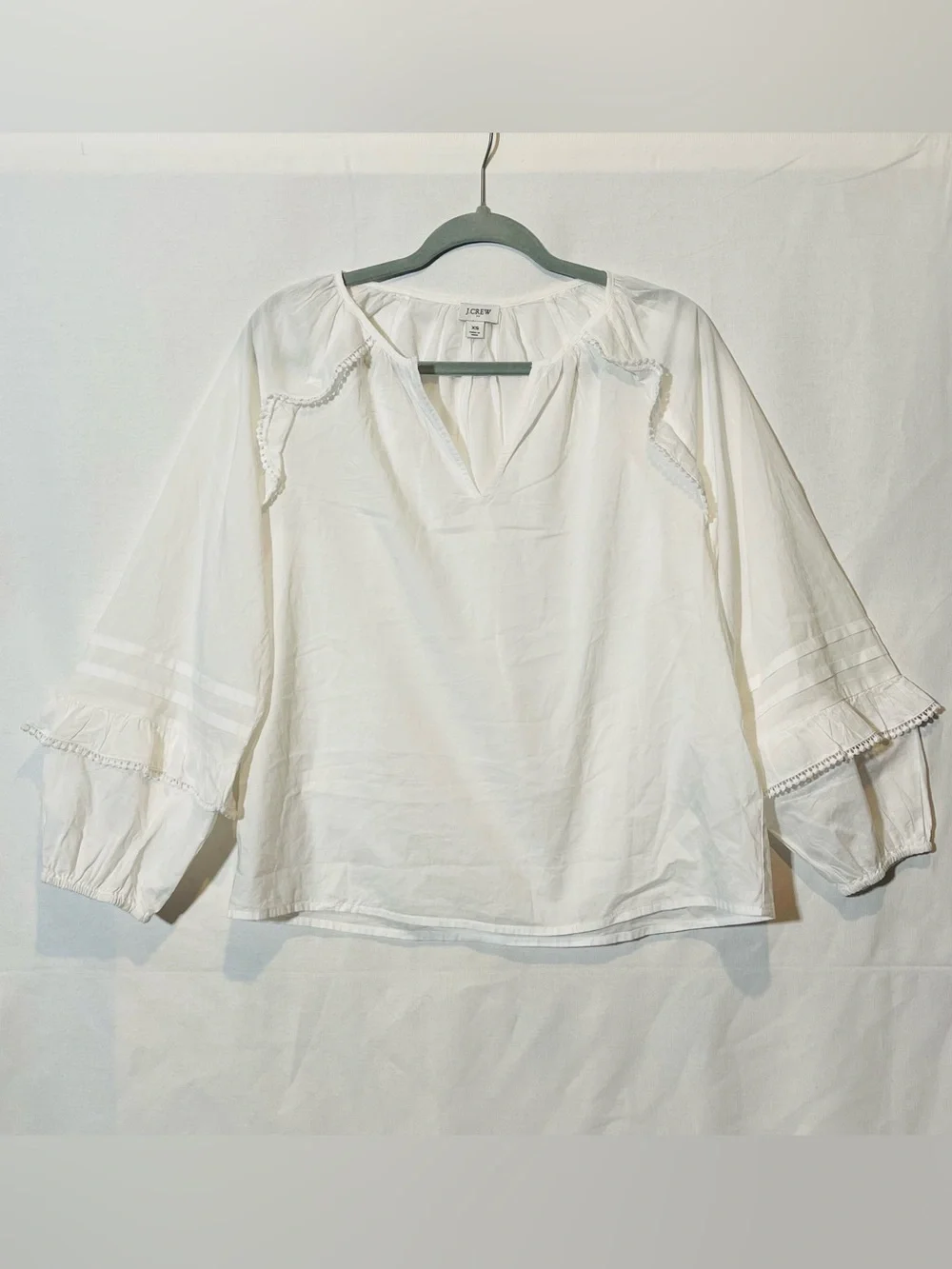 J. Crew White Cotton Split-Neck Peasant Blouse